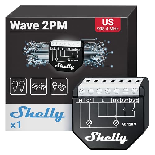 Shelly Wave 2PM US UL | Z-Wave Smart Switch Relay, 2-Channel 16 A with Power Metering | Home Automation | Z-Wave Repeater | High Compatibility | Easy Installation | iOS Android App