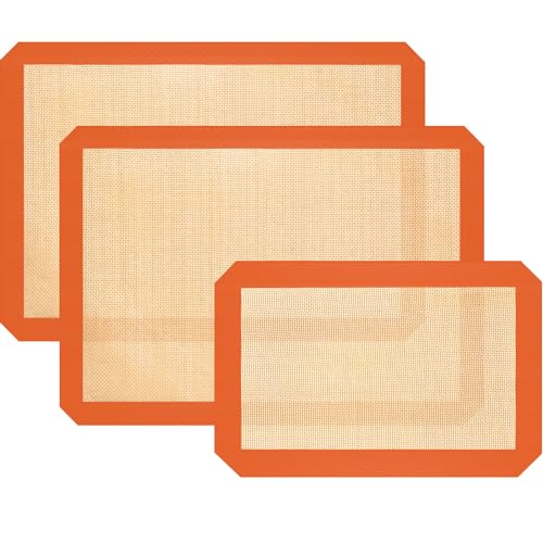 Silicone Baking Mat, 3 Pack Reusable Baking Mat, Non-Stick, Food Safe Silicone Mats for Baking, Oven Baking Sheet for Making Cookies, Macaroons, Bread