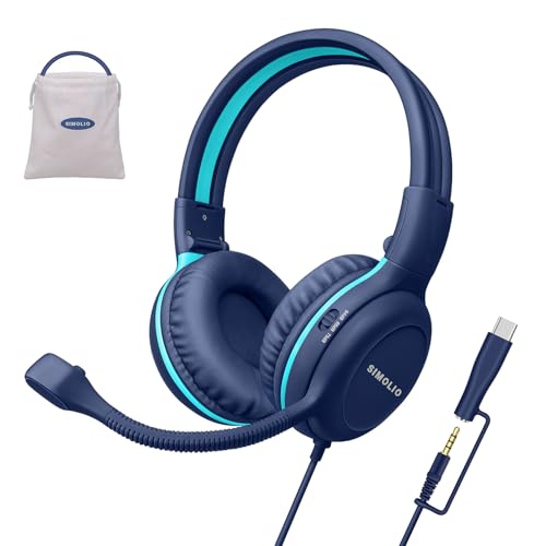 SIMOLIO-USB-C-Wired-Headphone for-School with Boom-Microphone & Mute Button