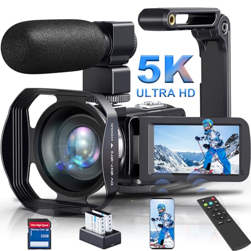 SIRMEUE Video Camera Camcorder, 5K 64MP IR Night Vision Vlogging Camera 18X Zoom WiFi Digital Camera for YouTube 3.0'' Touch Screen Recorder Camera with 32GB SD Card, Microphone, 2.4G Remote Control