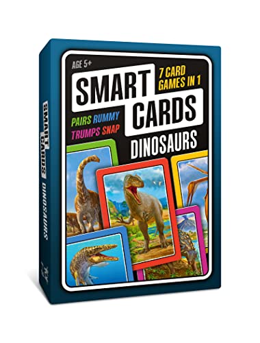 SMART CARDS DINOSAURS Card Game - Matching Pairs, Snap, Trumps, Rummy, Happy Families (7 Games To Play) | Travel Game, Gift, Stocking Stuffer | for Adults, Kids, Boys, Girls | Age 5+, 1-8 Players