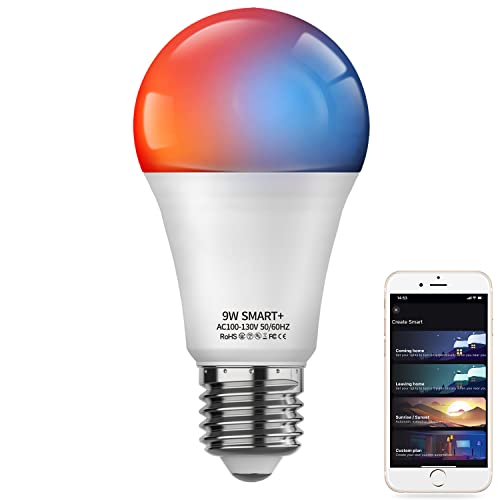 Smart Light Bulb, A19/E26 800LM Color Changing Light Bulb, WiFi & Bluetooth 5.0, Dimmable by App, Music Sync, Schedule, Works with Alexa Google Home, Tunable White, 2700-6500K, 60W Equivalent, 1 Pack