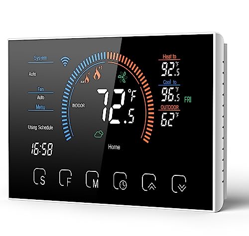 Smart Thermostat for Home, WiFi Programmable Digital Thermostat for Heat Pump, Energy Saving, C-Wire Adapter Included, DIY Install, Voice Control, A-Black