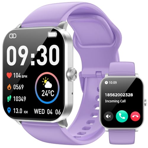 Smart Watch (Answer/Make Calls), 1.85" Smart Watches for Men 120+ Sport Modes IP68 Waterproof Fitness Watch, Sleep Heart Rate Monitor, Pedometer, Smartwatch for iOS Android (Purple)