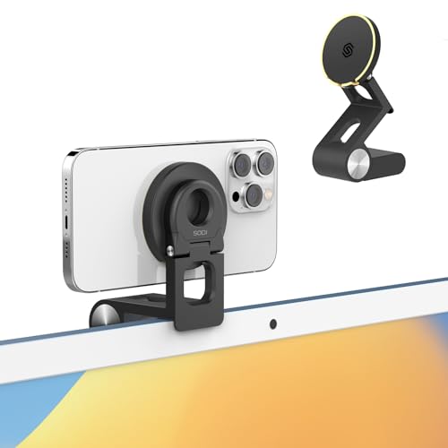 SODI Continuity Camera Mount for Desktop Monitor & iMac, Detachable iPhone Webcam Mount, Adjustable Magnetic Phone Stand for iPhone 16 Pro Max Plus Mini 15/14/13/12 and Mac OS Ventura