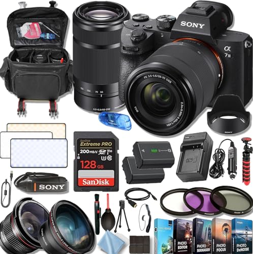 Sony a7 III Mirrorless Camera with Sony FE 28-70mm f/3.5-5.6 and Sony E 55-210mm f/4.5-6.3OSS Lenses, 50 LED Light, PhotoSoft Kit+Deluxe Accessory Bundle