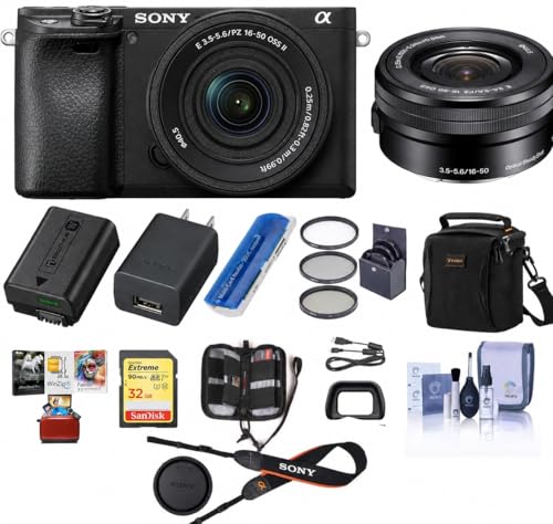 Sony Alpha a6400 24.2MP Mirrorless Camera with 16-50mm f/3.5-5.6 OSS Lens - Bundle with Camera Case, 32GB SDHC Card, 40.5mm Filter Kit, Cleaning Kit, Card Reader, Memory Wallet, Mac Software Pack