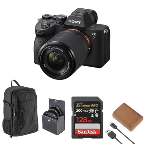 Sony Alpha a7 IV Full Frame Mirrorless Interchangeable Lens Digital 4K Camera with FE 28-70mm Lens - Bundle with 128GB SD Card, Backpack, Extra Battery, 55mm Filter Kit
