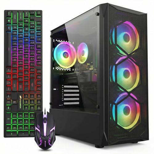 STGAubron Gaming Desktop PC Computer,Intel Core I7 3.4 GHz up to 3.9 GHz,Radeon RX 580 8G GDDR5,16G RAM,512G SSD,WiFi,Bluetooth 5.0,RGB Fanx6,RGB Keyboard&Mouse&Mouse Pad,RGB BT Sound Bar,W10H64