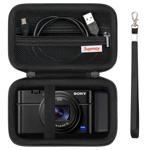 Supmay Hard Travel Case for Sony RX100 VII/ RX100 VI/ RX100 V/ RX100 IV/ RX100 III 20.1 MP Premium Compact Camera, Protective Case Bag with Zipper Mesh Pocket for Battery Pack, Micro USB cable, Black