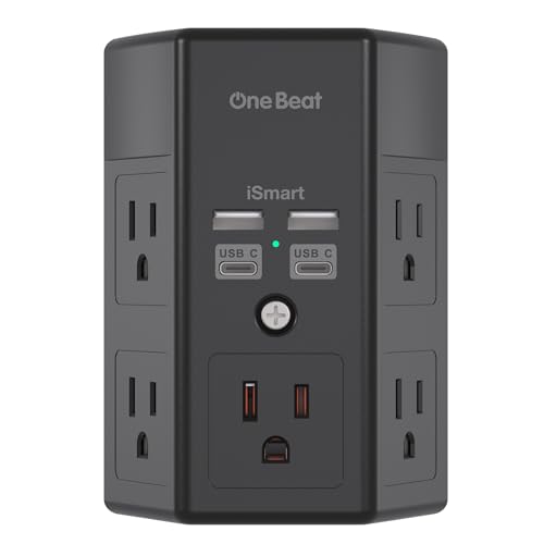 Surge Protector, 5 Outlets Extender with 4 USB Ports(USB C), 3-Side 1800J Power Strip Multi Plug Outlet Expander, USB Wall Charger, Outlet Splitter Adapter Wall Mount for Home Travel Office, Black