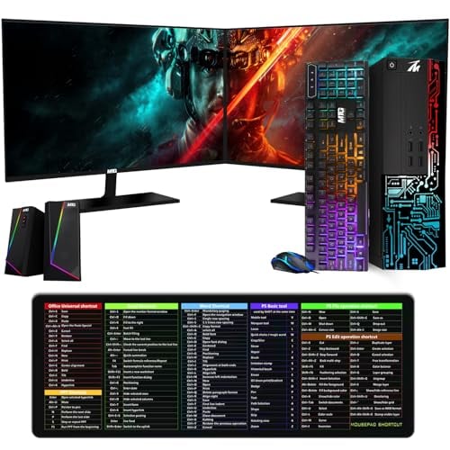 TechMagnet Computer Desktop PC, Core i7, Siwa 8, 16GB RAM, 128GB SSD+2TB HDD, Dual 27 Inch Monitor, RGB Keyboard Mouse, XL Cheatsheet Desk Pad, RGB Speaker with Webcam, WiFi, Win 11 Home (Renewed)