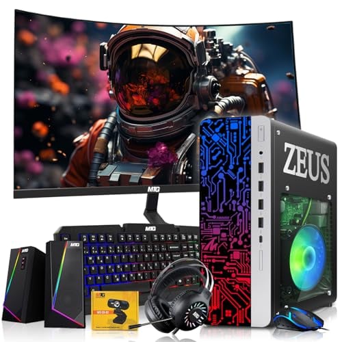 TechMagnet Gaming Desktop PC, Intel i5 4th Gen, Zeus Pro 4, GT 1030 2GB DDR5, 8GB RAM ARGB, 256GB SSD + 1TB HDD, MTG 24 Inch 144hz Curved Gaming Monitor, RGB Kit, Win 10 Pro (Renewed)