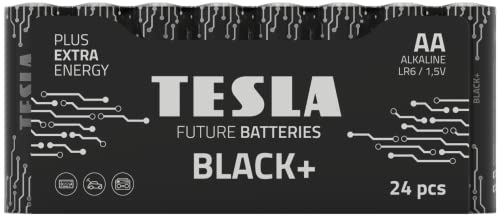 Tesla Batteries Black+ AA Maximum Power Alkaline Batteries, 10- Year Shelf Life, A Long-Lasting Battery Life, Leak-Free, LR06, 24 Count [Pack of 1]