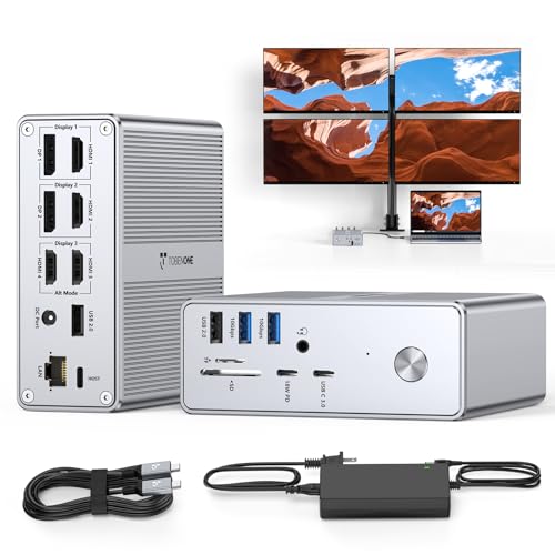 TobenONE Quad Monitor Docking Station with 4 HDMI, 18-in-1 DisplayLink Docking Station with 120W Charger, USB C Dock for Thunderbolt 4/3, USB-C Windows, MacBook(4 USB, 2 USB-C, Ethernet,SD/TF,Audio)