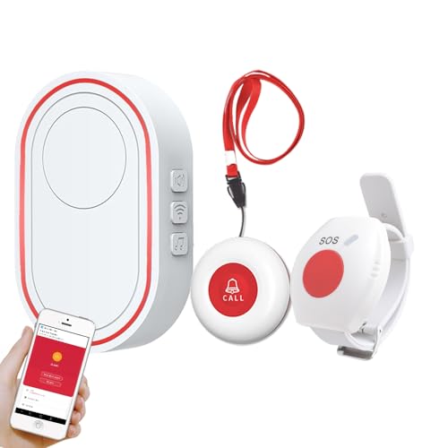 Topvico WiFi Caregiver Pager Call Button for Elderly, Senior Fall Alert Devices, Wireless Nurse Help SOS Panic Bracelet , Tuya Smart APP, Remote Patients Call System for Home, 5 Levels Volume