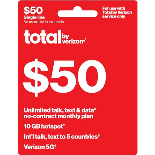 Total by Verizon $50 Unlimited Plan+10GB Hotspot+Int.Call[Physical Delivery]