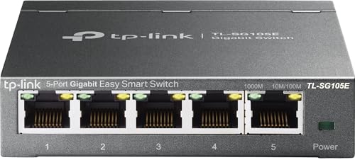 TP-Link TL-SG105E | 5 Port Gigabit Switch | Easy Smart Managed | Plug & Play | Desktop/Wall-Mount | Shielded Ports | QoS, Vlan, IGMP and Link Aggregation | Ethernet Splitter | Network Hub | Black