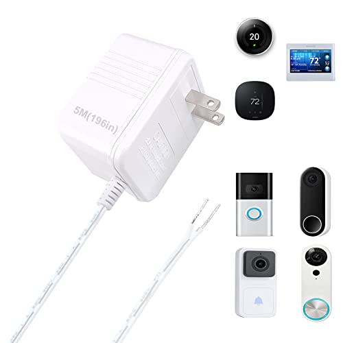 UAUSE Doorbell Transformer 24V Adapter,C Wire Adapter Thermostat, 16.4ft(196") Long Power Supply, Compatible with Ring, Nest Hello, Wyze and Eufy Wired Video Doorbells