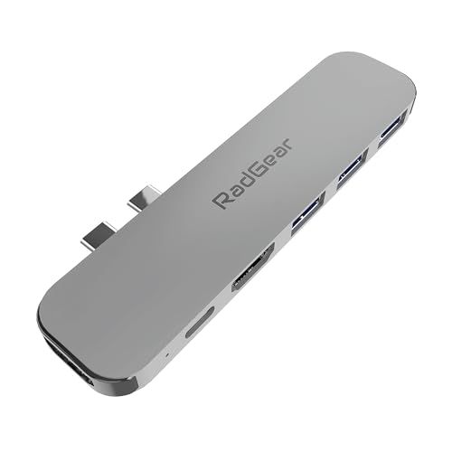 USB-C 6-in-2 Multiport Hub Adapter for MacBook with Dual 4K HDMI Multi Monitor Support on MacBook Air M3, 100W USB-C Power Delivery, 3 USB 3.0 Ports