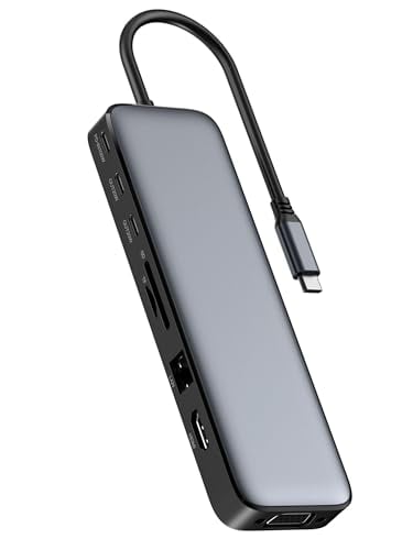 USB C Docking Station Dual Monitor,14 in 1 Hub Multiport Adapter with 4K HDMI,VGA,8 USB C/A Ports,100W PD Fast Charging,Audio&Mic,SD&TF Compatible with iPhone 15/Mac/Dell/Steam Deck/Surface Laptops