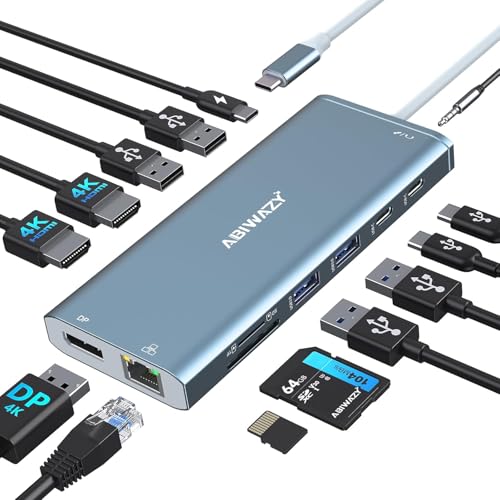 USB C to Dual HDMI Adapter 4K@60Hz, HDMI Splitter for Dual Monitors Extend Display, USB C HUB Multi Monitor Adapter to 2 HDMI Ports Converter for Dell XPS 13/15/17, HP, Lenovo, Surface Type C Laptop