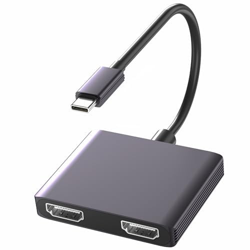 USB C to Dual HDMI Adapter for 2 Monitors, HDMI Splitter for Dual Monitors, Docking Station Dual Monitor, Laptop Connected to Two Monitors, Dual Monitor Adapter Extended Display (Only Support Windows)