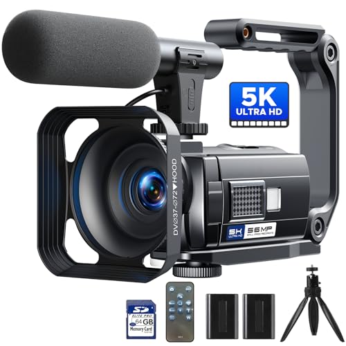 Video Camera Camcorder 5K 56MP Vlogging Camera YouTube WiFi Night Vision 3” 270° Rotatable Touchscreen Podcast Camera Recorder with 64GB SD Card, Microphone, Stabilizer, Remote, 2 Batteries, Tripod