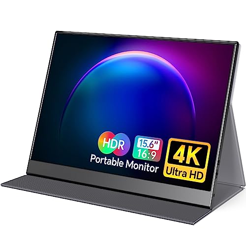 VILVA 4K Portable Monitor, 15.6'' IPS 3840x2160 UHD Computer Monitor, 100% Adobe RGB Gaming Monitor USB C HDMI Portable Travel Display w/Speakers Smart Cover for Laptop Xbox PS4 Switch Phone Mac