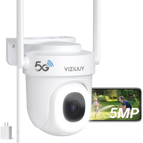 VIZIUUY 5MP Security Cameras Wireless Outdoor, 5G Security Camera with 24/7 Recording, WiFi Cameras for Home Security, Plug-in Power, Auto Tracking, Noise Detect,IP66, Cloud Service, Works with Alexa