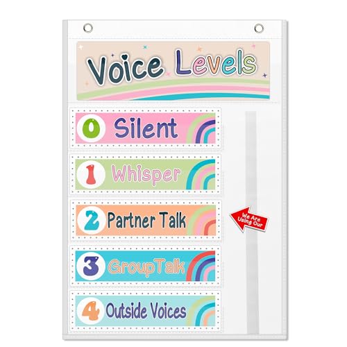Voice Level Classroom Pocket Chart,Boho Voice Level Classroom Decor/Classroom Management (White)