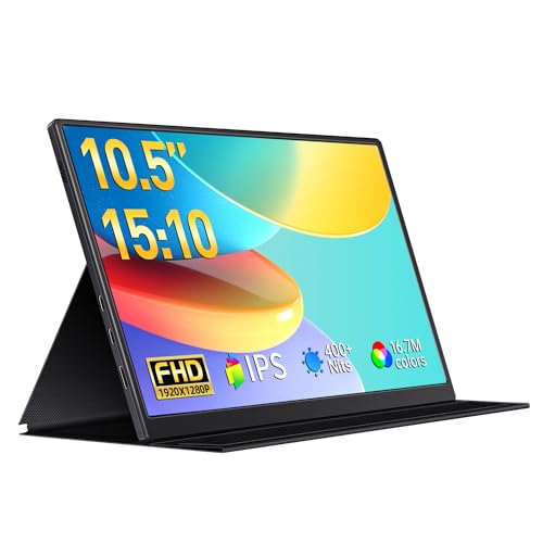 VOKENSU Small Portable Monitor 10.5" 400 Nits 15:10 FHD 1280P IPS Screen, Ultra-Slim Mini Monitor w/Smart Cover & Speaker, USB C HDMI HDR Portable Gaming Monitor, Travel Monitor for Laptop Xbox Switch