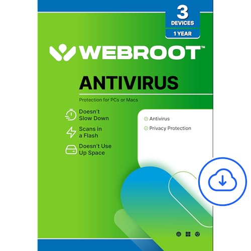 Webroot Antivirus Software 2024 | 3 Device | 1 Year Download for PC/Mac