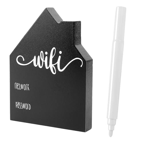 Wifi Password Wifi Sign for Guests Guest Wifi Password Sign Pattern Wooden Table Sign for Home Freestanding Chalkboard Style House Shape with Board Table Decorative Sign for Room 5x3.74 Inch Black