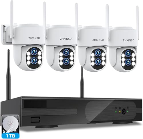 Wireless Security Camera System Outdoor: [Dual Lens WiFi6 & 10X Hybrid Zoom] Auto Tracking 4PCS 2K+2K PTZ Camera for Home Security 10CH Expandable 4K NVR CCTV Security Camera System with 1TB HDD