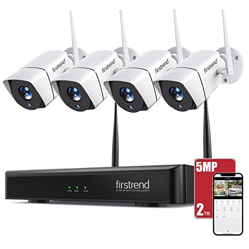 Wireless Security Camera System,Firstrend 5MP Security System Wireless with 4 CCTV Cameras Ultra HD Two Way Audio 8CH NVR 2TB Hard Drive Night Vision Motion Alarm APP for Home Indoor Outdoor
