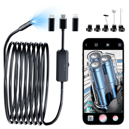WOVTE Endoscope Camera with Light, 16.5ft Snake Camera, IP67 Waterproof Borescope,1920P Inspection Camera with 8 Adjustable LED Lights for Android/iPhone-No WiFi Required