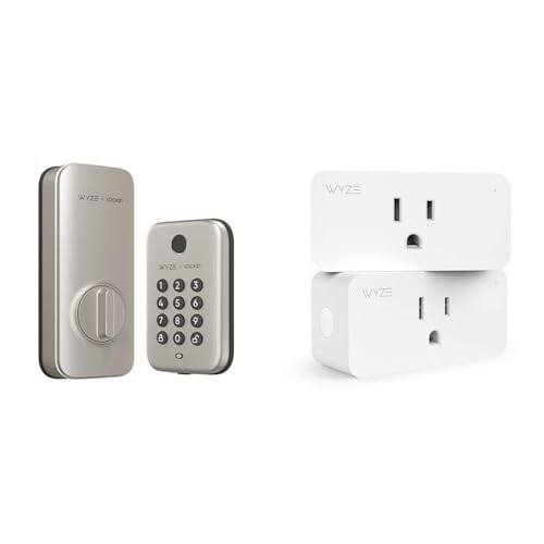 Wyze Bluetooth Fingerprint Deadbolt Lock with Keypad, IPX5 Weatherproof, Schedules, Auto-Lock - Satin Nickel & Plug, 2.4GHz WiFi Smart Plug, Compatible with Alexa, Google Assistant, IFTTT