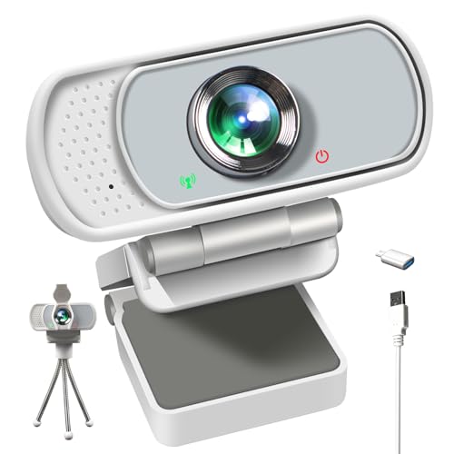 XPCAM 1080P Webcam with Mic, Pro Streaming Web Camera with Privacy Cover and Stand, Widescreen USB Computer Camera for PC Mac Laptop Desktop, USB C to USB Adapter Included White(New Upgraded)