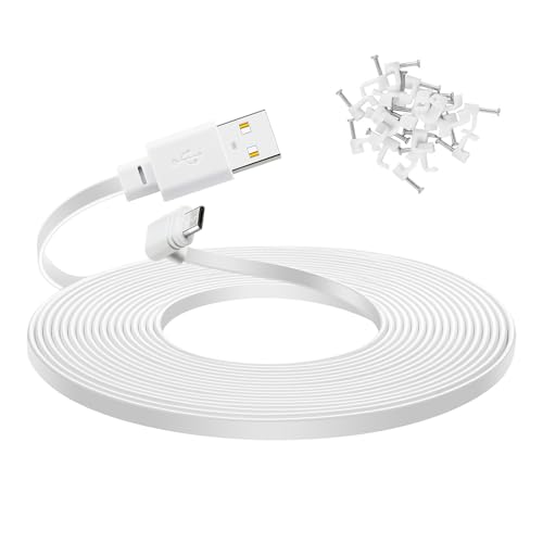 YEAOI 30 ft Extension Cable for WYZE Cam Pan V3, 90 Degree Micro to USB Power Cord for Cam v3 Pro 2K Home Security Camera, White