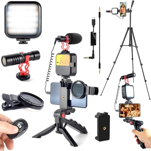 YouTube Starter Kit,Vlogging Kit for iPhone Android Phone,Content Creator Kit for Blogger Vlogging Camera Kit with MicrophoneLED lightCPL lensRemote Control