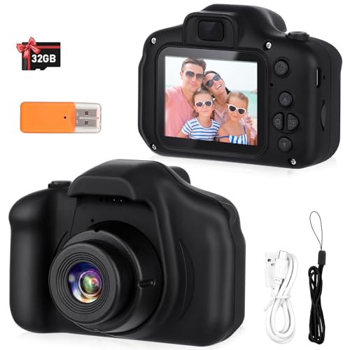 Zeacool Kids Camera,HD Digital Video Camera,Childrens Toys for 3 4 5 6 7 8 9 10 11 12 Year Old Boys/Girls,Selfie Camera for Kids,Christmas Birthday Gifts with 32GB SD Card (Black)