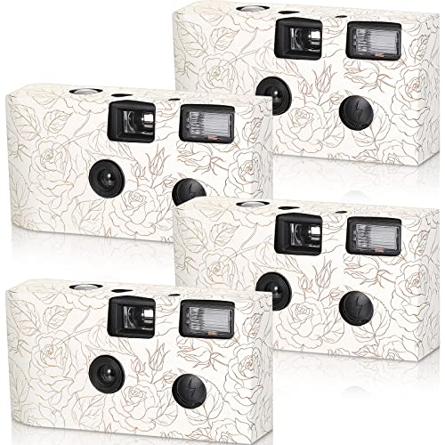 Zhengmy 4 Pack Disposable Camera for Wedding, 34mm Single Use with Flash and Hand Strap Cameras One Time Gathering Wedding Anniversary Travel Camp Party Supply (Fresh Style)