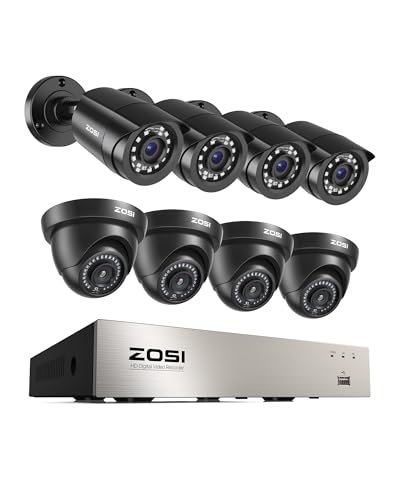 ZOSI 3K Lite 8CH Home Security Camera System Outdoor,8Channel H.265+ CCTV DVR,8pcs 1080p Weatherproof Surveillance Bullet Dome Cameras,Night Vision,AI Human/Vehicle Detection,Remote Access(No HDD)