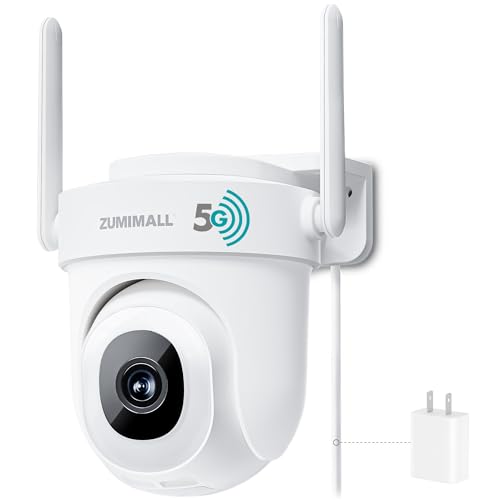 ZUMIMALL 5MP 5G Security Camera Outdoor, 24/7 Recording Security Camera, WiFi Cameras for Home Security Outdoor, Plug-in Power, 360° Auto Tracking, Noise Detect,Cloud, Compatible with Alexa, IP66