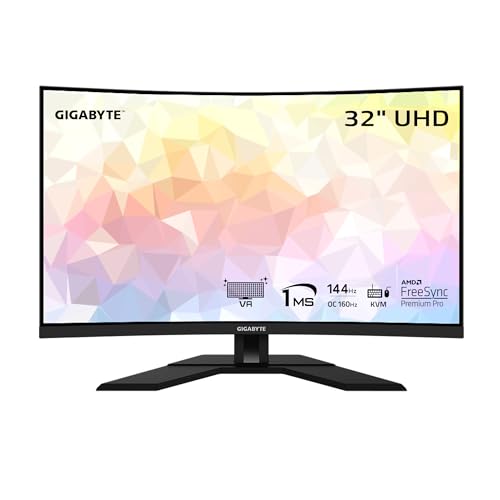 GIGABYTE M32UC 32" 144Hz (160Hz OC) 4K UHD Curved Gaming Monitor, SS VA, 3840x2160 Display, 1ms Response Time (MPRT), 1x DisplayPort 1.4, 2x HDMI 2.1, 1x USB Type-C, 4x USB 3.2