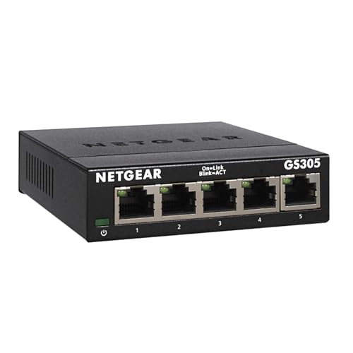 NETGEAR 5-Port Gigabit Ethernet Unmanaged Switch (GS305) - Home Network Hub, Office Ethernet Splitter, Plug-and-Play, Silent Operation, Desktop or Wall Mount