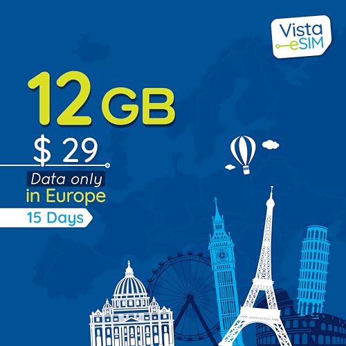 Vista eSIM Europe Prepaid eSIM Card 10GB Internet Data in 5G/4G LTE - Network Provided by Vodafone